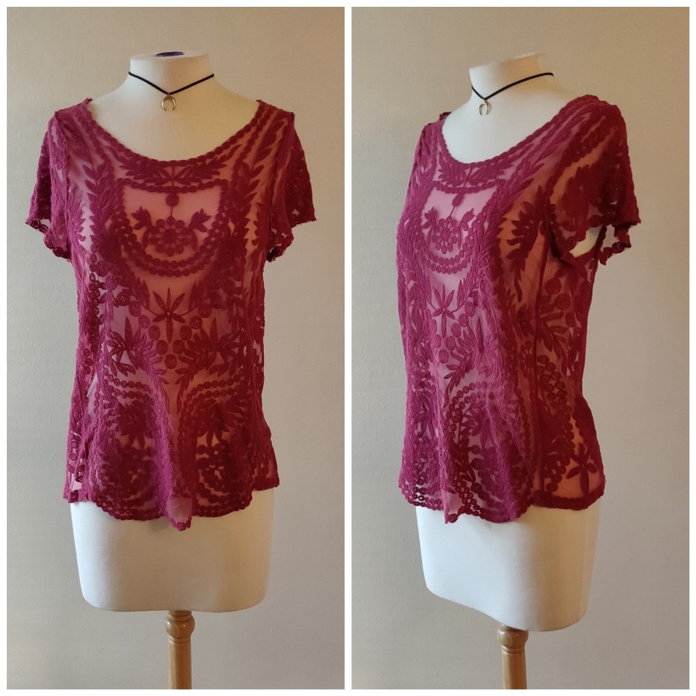 Buttons | Violet Lace See Through Top